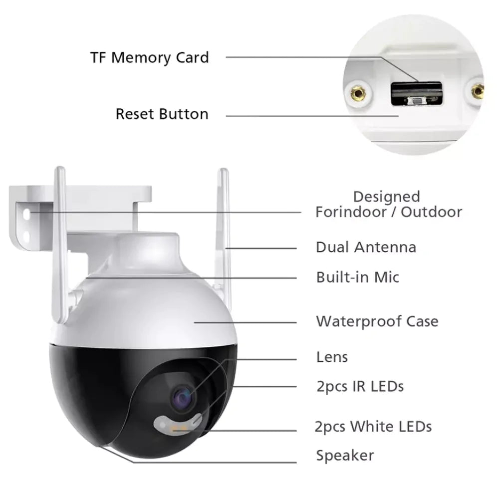 كاميرا مراقبة خارجية بدقة 4K UHD بزاوية 360 درجة تعمل بالواي فاي