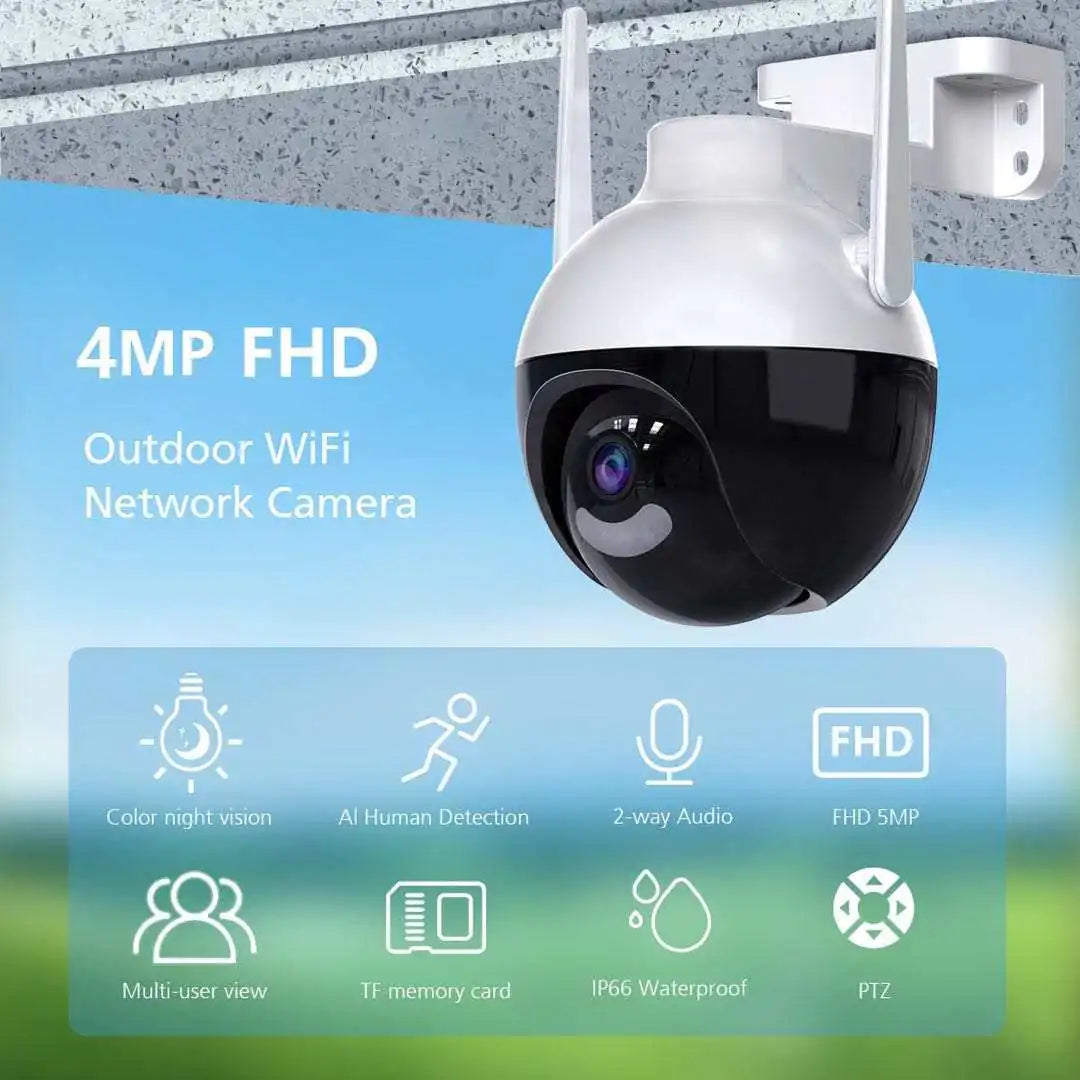 كاميرا مراقبة خارجية بدقة 4K UHD بزاوية 360 درجة تعمل بالواي فاي