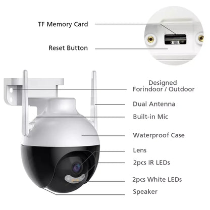كاميرا مراقبة خارجية بدقة 4K UHD بزاوية 360 درجة تعمل بالواي فاي