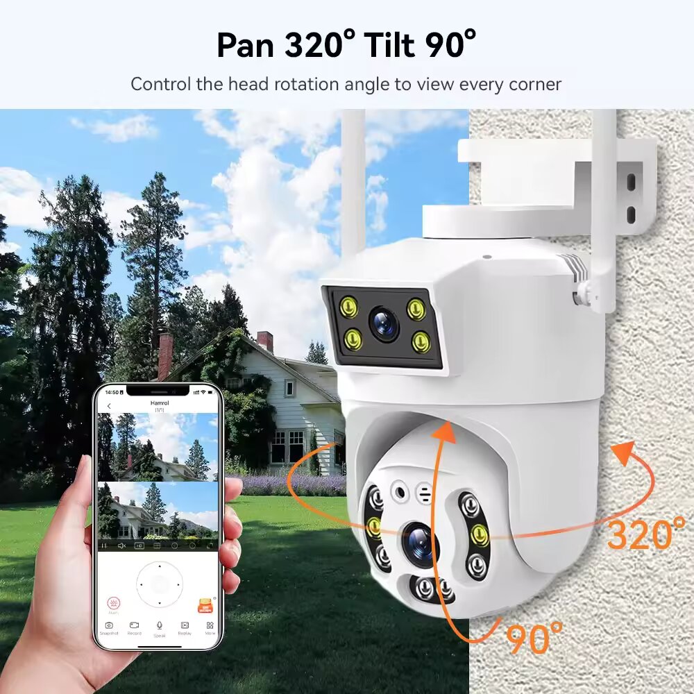 كاميرا مراقبة خارجية مزدوجة العدسة PTZ 360° 4G / Wifi