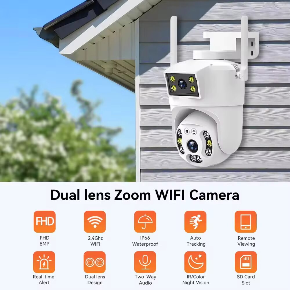 كاميرا مراقبة خارجية مزدوجة العدسة PTZ 360° 4G / Wifi