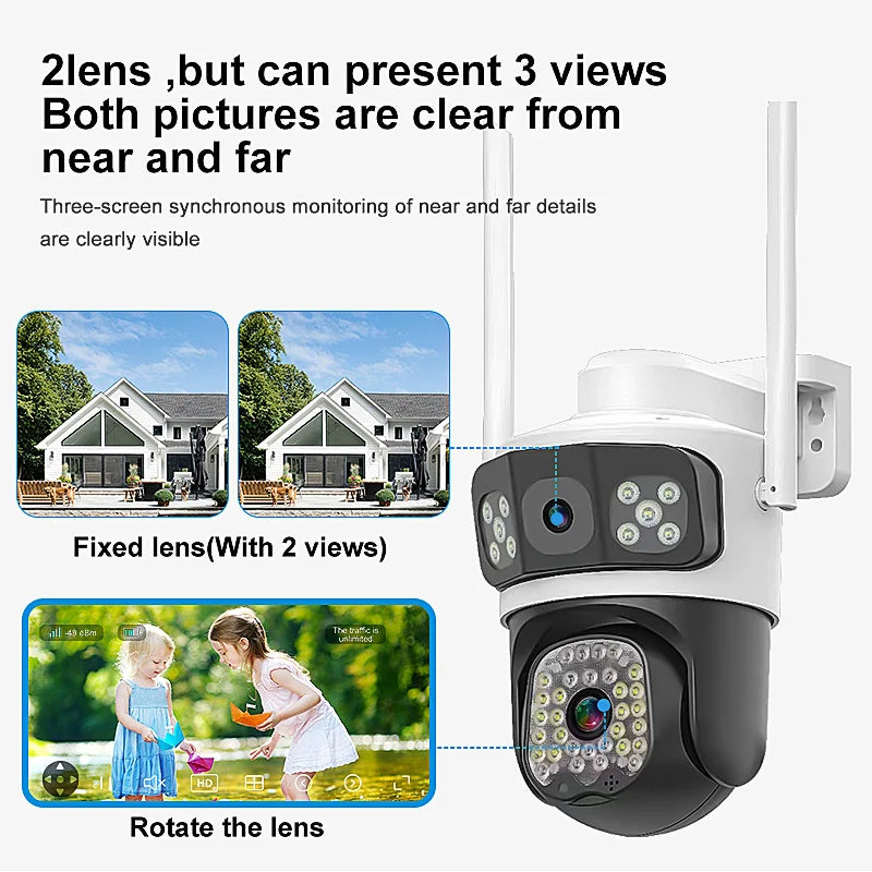 كاميرا مراقبة خارجية ثلاثية العدسات PTZ 360° 4G / Wifi