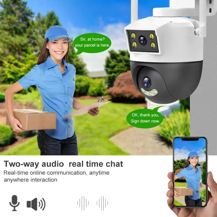كاميرا مراقبة خارجية مزدوجة العدسة PTZ 360° 4G / Wifi